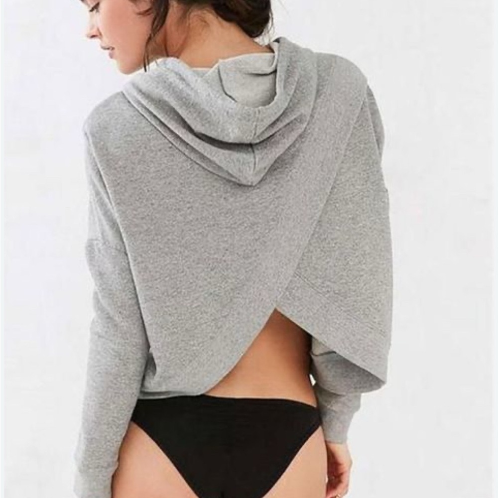 Only Gray Cropped Cross Back Hoodie